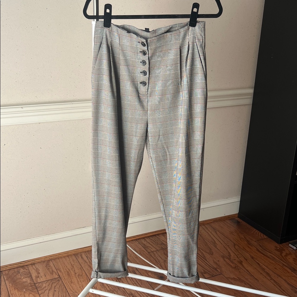Topshop Gray Plaid Women's Trousers